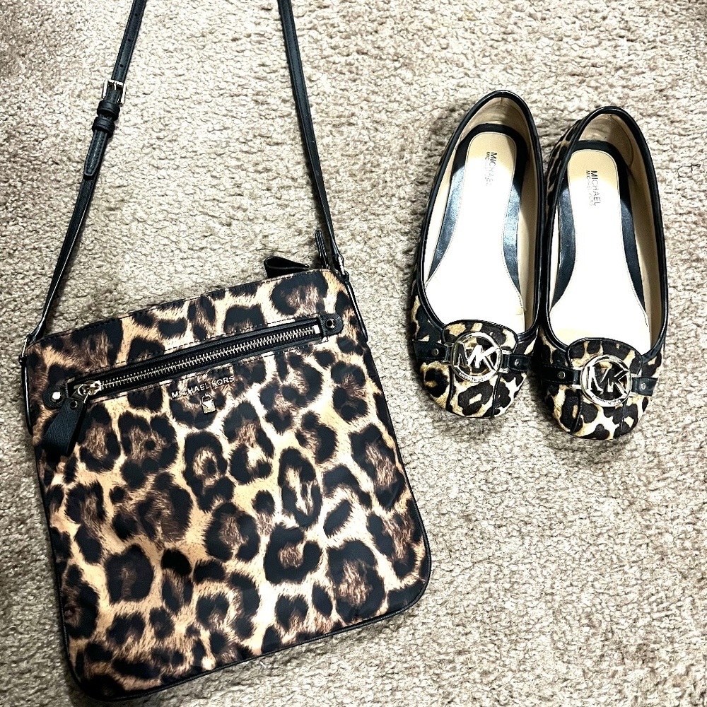 MK Lille Logo leopard print haircalf Mocs.Shoes ONLY.Crossbody bag is now SOLD.